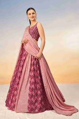 Pink Chiffon Sequins Embroidered Lehenga Choli