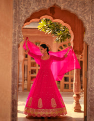 Pink Georgette Embroidery Flared Anarkali Salwar Suit With Bottom Dupatta