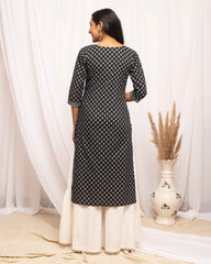 Black Cotton Printed  Kurti