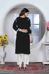 Black Rayon Chikankari Kurti With Pant