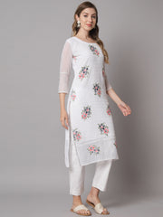 White Colored Georgette Designer Embroidery Work Kurti