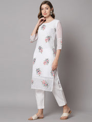 White Colored Georgette Designer Embroidery Work Kurti