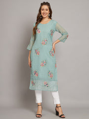 Grey Georgette Embroidery Kurti