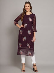 Wine Georgette Embroidery Kurti