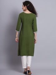 Green Colored Rayon Lucknowi Chikankari Embroidered Long Kurti