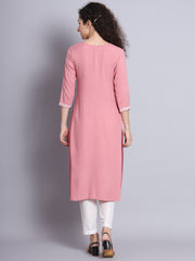 Pink Colored Rayon Lucknowi Chikankari Embroidered Long Kurti