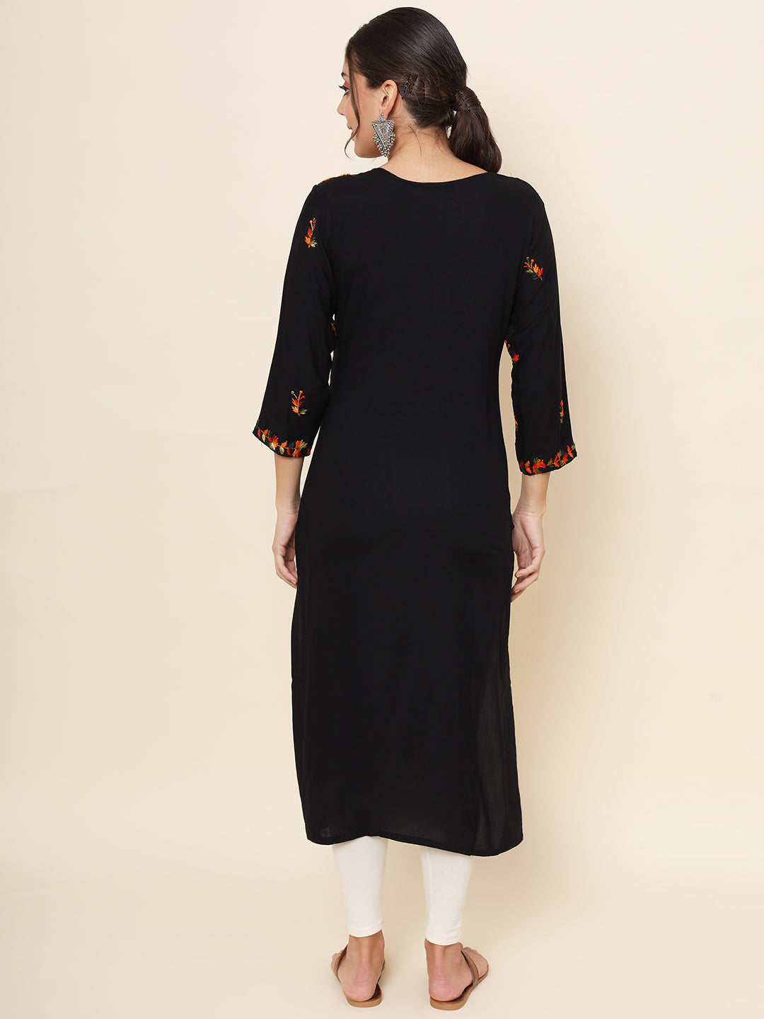 Black Colored Rayon Thread Embroidered  Long Kurti