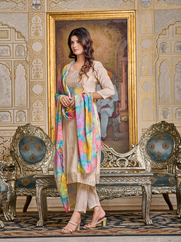 Peach Colored Simar Embroidered Salwar Suit With Bottom Dupatta