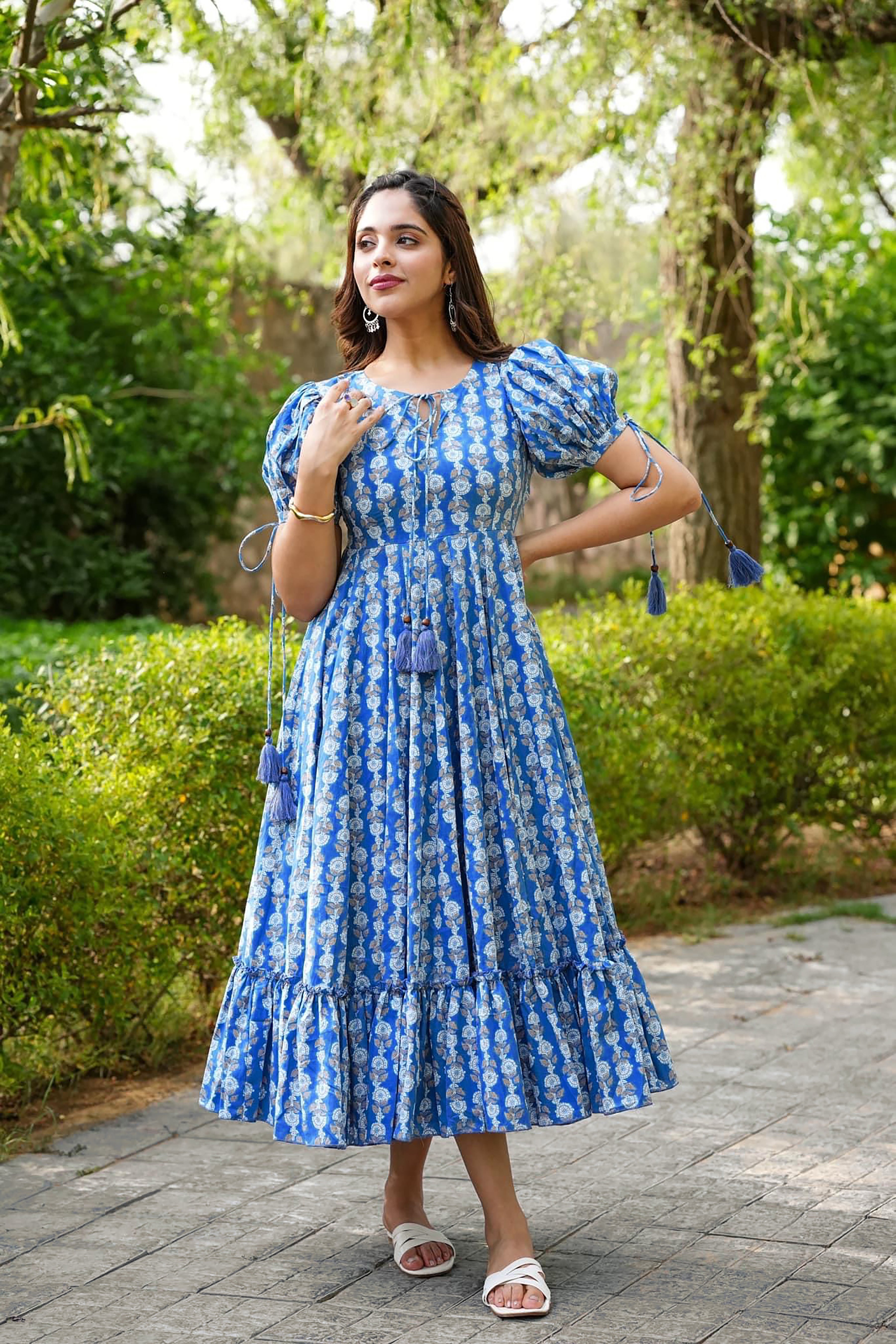 Blue Colored Rayon  Digital Printed  Long Flared Kurti