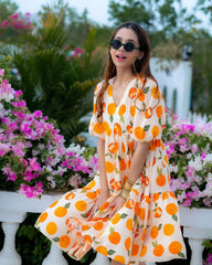 Orange Colored Rayon Tropical Digital Printed Western dress