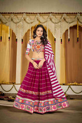 White Colored Georgette Mirror Embroidered Navratri Special Lehenga Choli