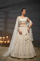 Cream  Net Thread Sequins Embroidered Lehenga Choli