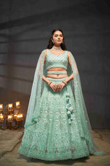 Turquoise  Net Thread Sequins Embroidered Lehenga Choli