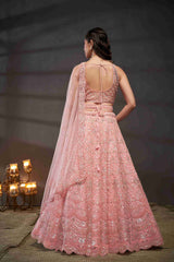 Pink  Net Thread Sequins Embroidered Lehenga Choli