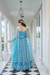 Sky Blue  Net Thread Sequins Embroidered Lehenga Choli