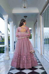 Dusty Pink  Net Thread Sequins Embroidered Lehenga Choli