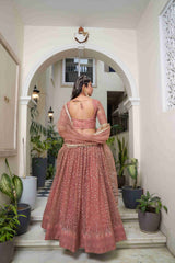 Rust  Net Thread Sequins Embroidered Lehenga Choli