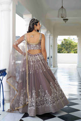 Dusty Brown  Net Thread Sequins Embroidered Lehenga Choli