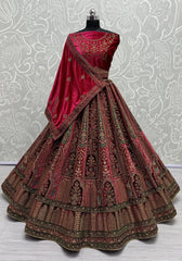 Pink Velvet Thread Sequins Embroidered Bridal Lehenga Choli