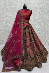 Pink Velvet Thread Sequins Embroidered Bridal Lehenga Choli