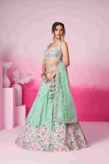 Lime Green Georgette Embroidered Lehenga Choli