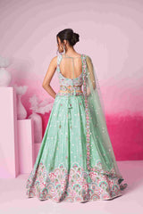 Lime Green Georgette Embroidered Lehenga Choli