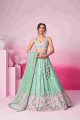 Lime Green Georgette Embroidered Lehenga Choli