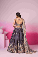 Purple Satin Embroidered Lehenga Choli