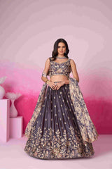 Purple Satin Embroidered Lehenga Choli