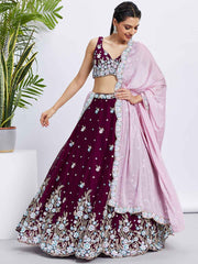 Navy Blue Georgette Embroidered Lehenga Choli