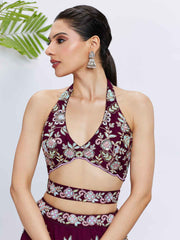 Burgundy Georgette Embroidered Lehenga Choli