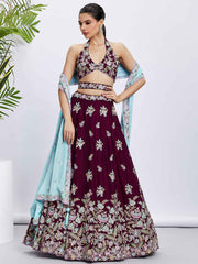 Burgundy Georgette Embroidered Lehenga Choli