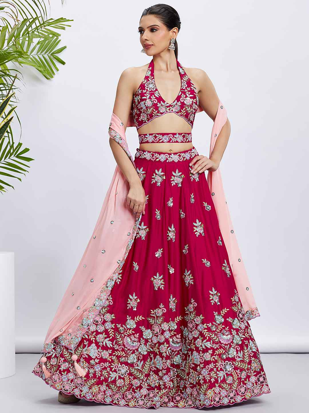 Rose Georgette Embroidered Lehenga Choli