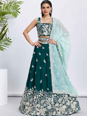 Green Georgette Embroidered Lehenga Choli