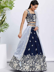 Navy Blue Georgette Embroidered Lehenga Choli