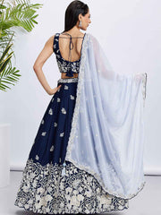 Navy Blue Georgette Embroidered Lehenga Choli