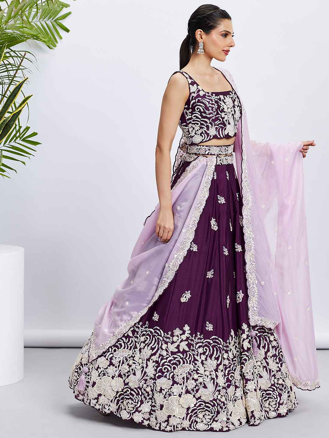 Purple Georgette Embroidered Lehenga Choli