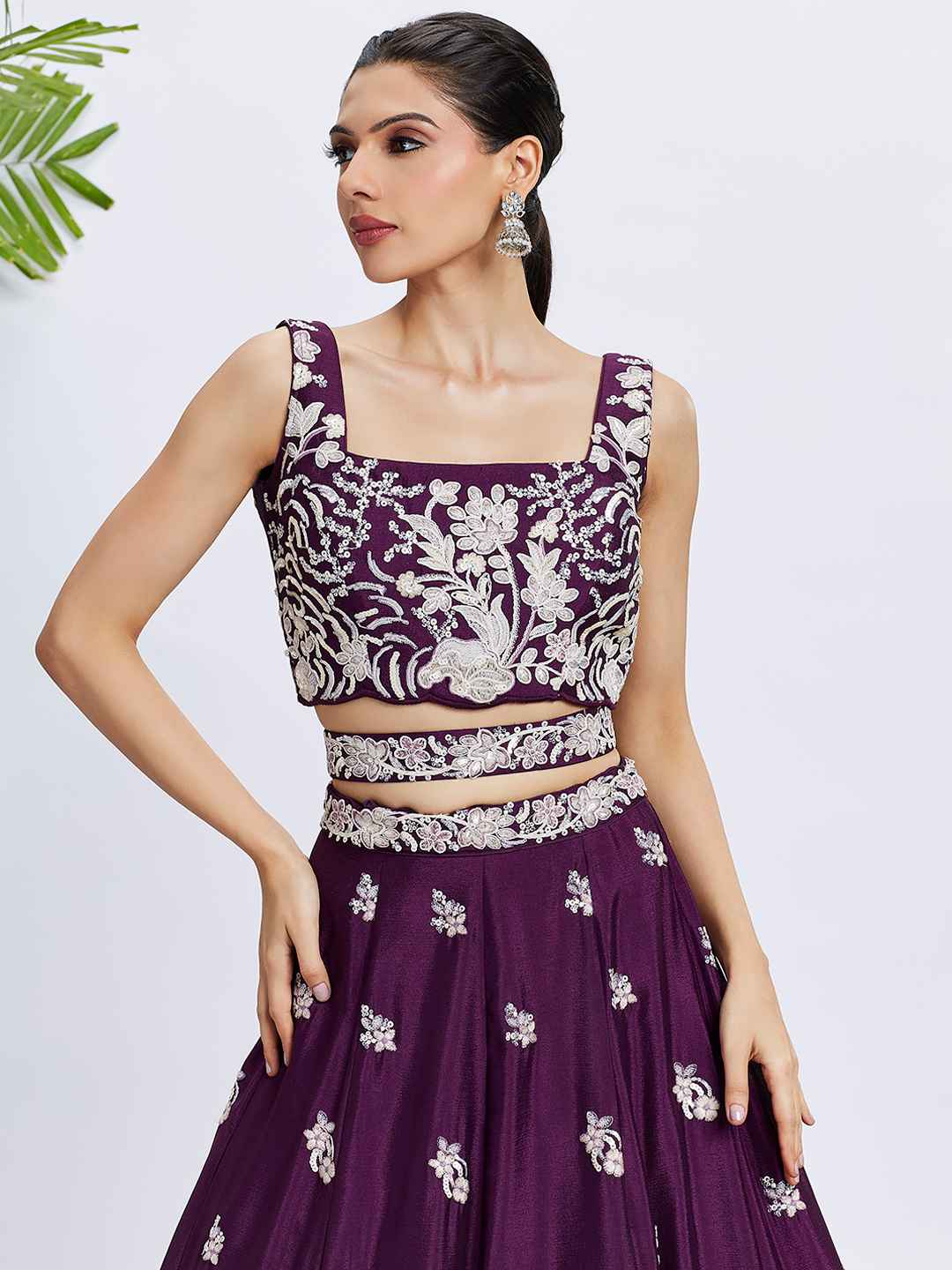 Purple Georgette Embroidered Lehenga Choli