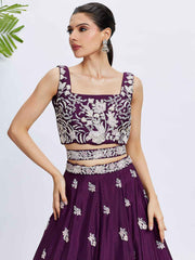 Purple Georgette Embroidered Lehenga Choli