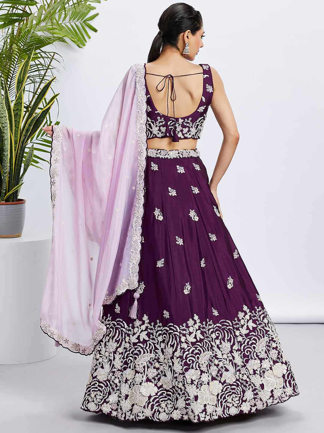 Purple Georgette Embroidered Lehenga Choli