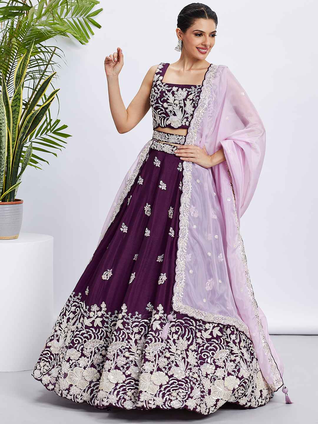 Purple Georgette Embroidered Lehenga Choli