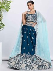 Teal Georgette Embroidered Lehenga Choli