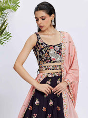 Magenta Organza Embroidered Lehenga Choli