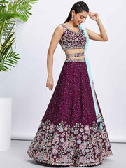 Burgundy Chiffon Embroidered Lehenga Choli