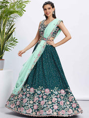 Green Chiffon Embroidered Lehenga Choli