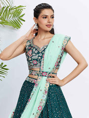 Green Chiffon Embroidered Lehenga Choli