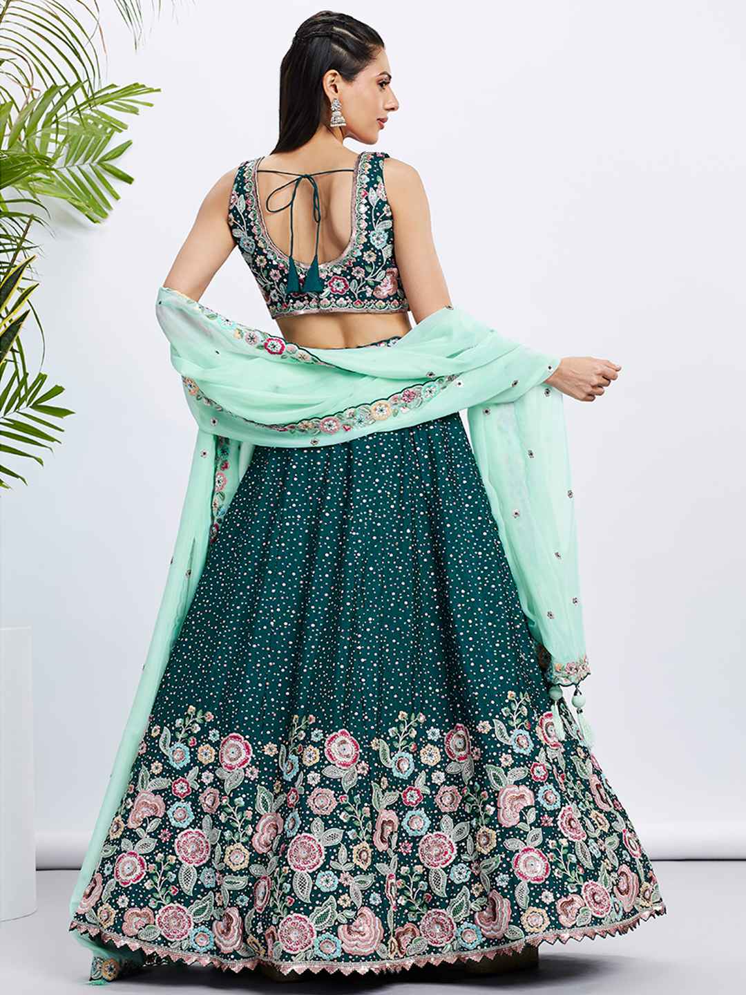 Green Chiffon Embroidered Lehenga Choli