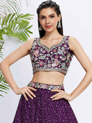 Purple Chiffon Embroidered Lehenga Choli