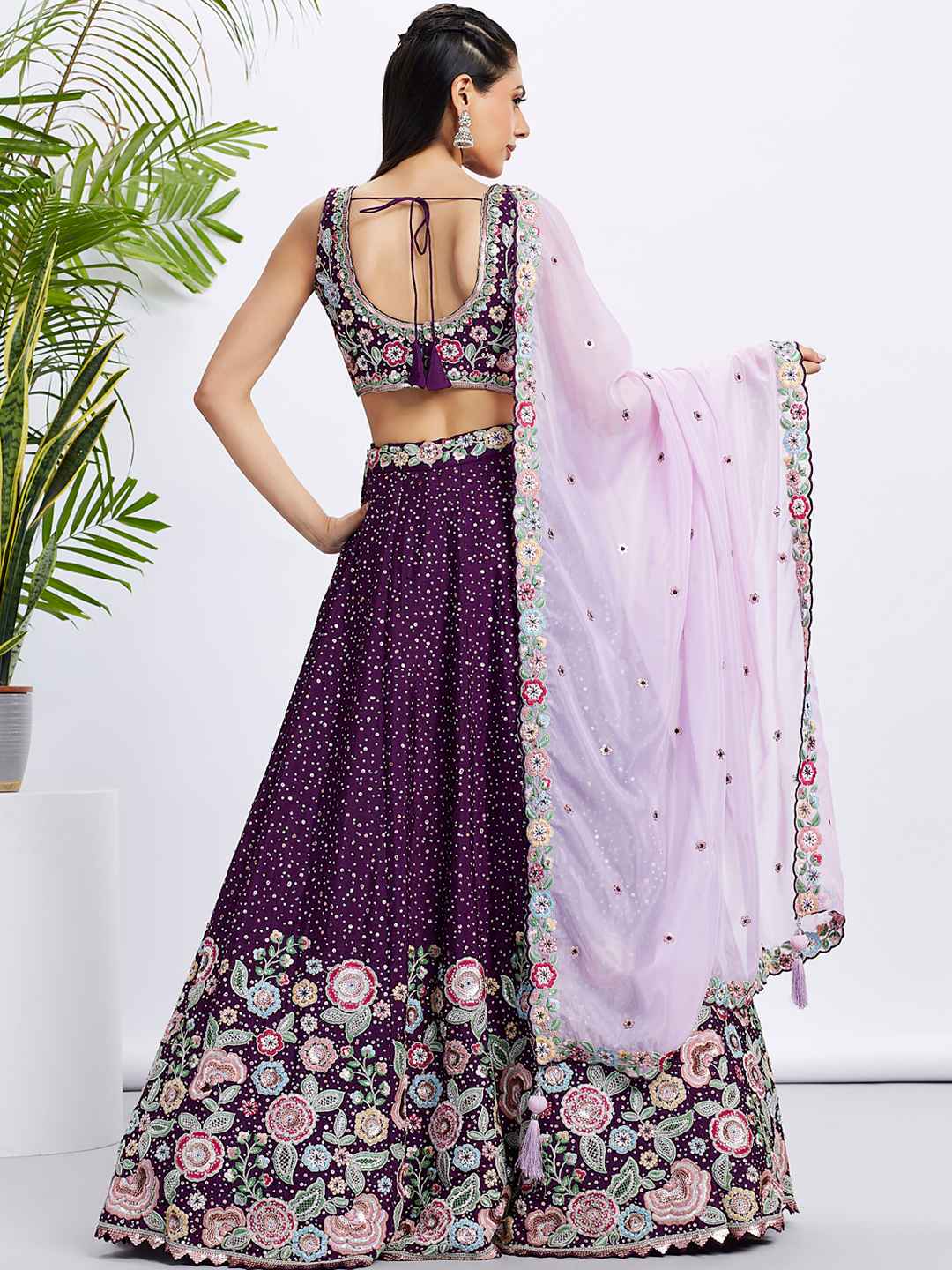 Purple Chiffon Embroidered Lehenga Choli