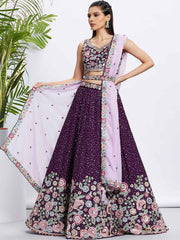 Purple Chiffon Embroidered Lehenga Choli